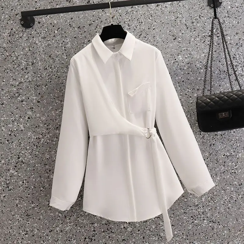 Fashion Spliced Loose Button Pockets Shirt Women's Clothing 2023 Autumn Winter New Oversized All-match Tops Office Lady Blouse