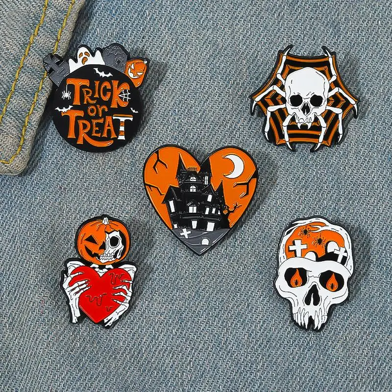 

Halloween Castle Enamel Pins Custom Skeleton Boo Spooky Pumpkin Brooches Lapel Badges Gothic Jewelry Gift for Kids Friends