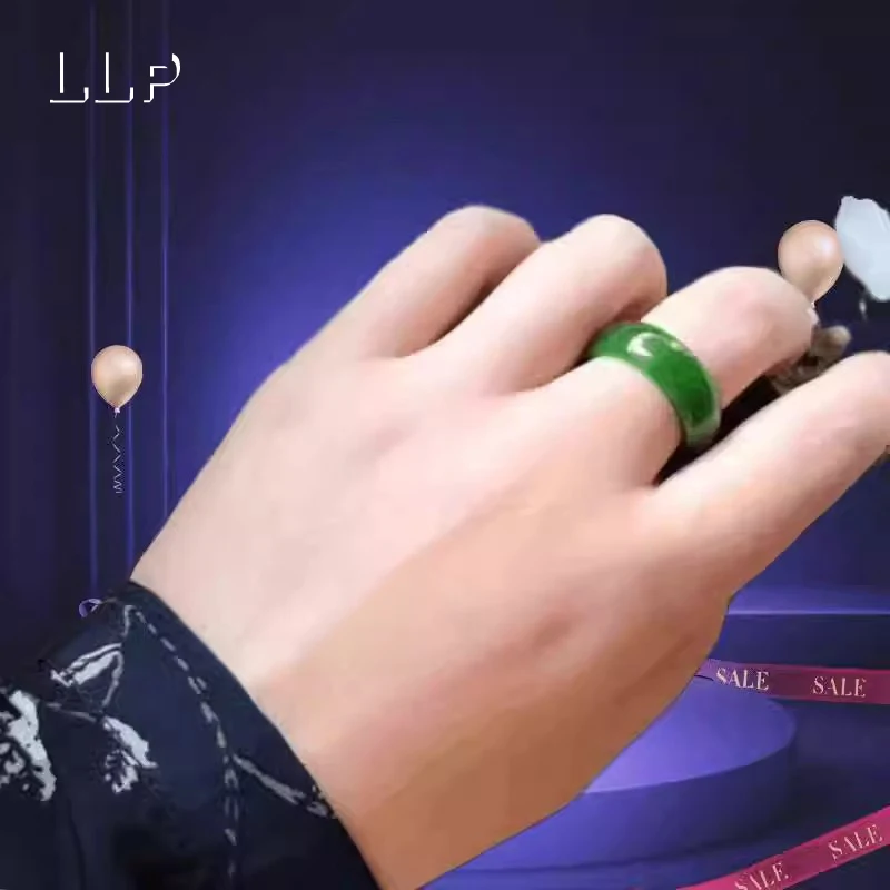 Natürlicher grüner Hetian-Jade-Ring, chinesischer Jadeit-Amulett, modischer Charm-Schmuck, handgeschnitzt, Kunsthandwerk, Geschenke für Frauen und Männer – Detail 3