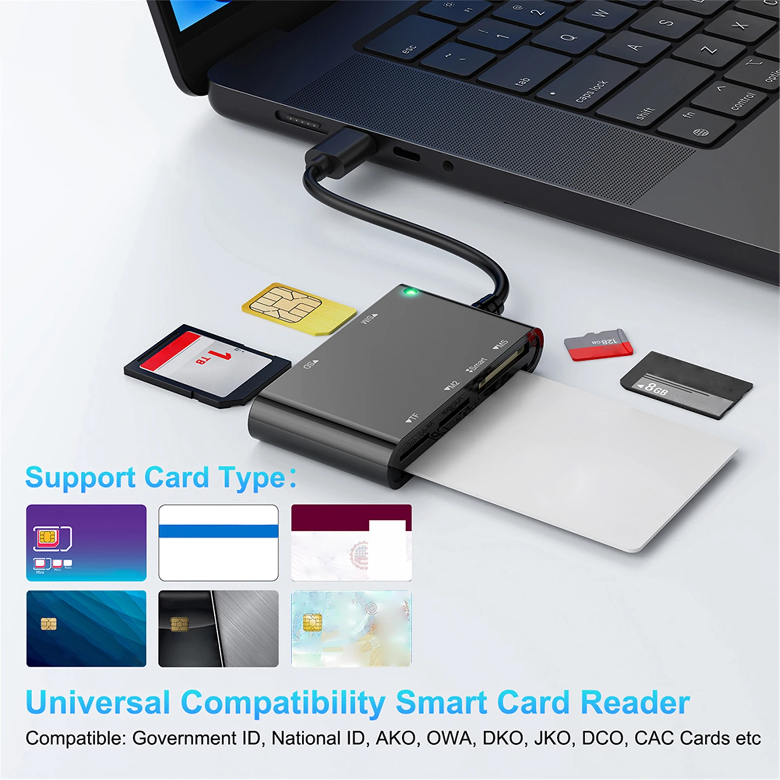 Windows/Mac용 다기능 6-in-1 스마트/MS/M2/TF/SIM/SD 카드 리더기 카드 어댑터 플러그 앤 플레이 앱 필요 없음