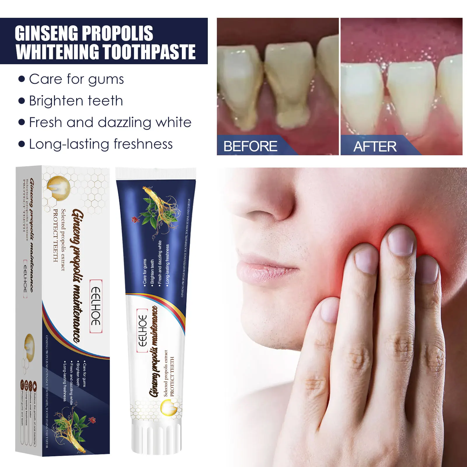 Ginseng Propolis Whitening Toothpaste Remove Plaque Toothache Relieve Periodontitis Deep Cleaning Mint Freshing BreathToothpaste