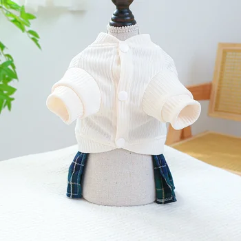 1PC Pet Apparel Dog Spring and Autumn Knitted Pleated Dress Princess Dress Belt Pulling Rope Buckle Small Medium Dogs Dog stuff 2