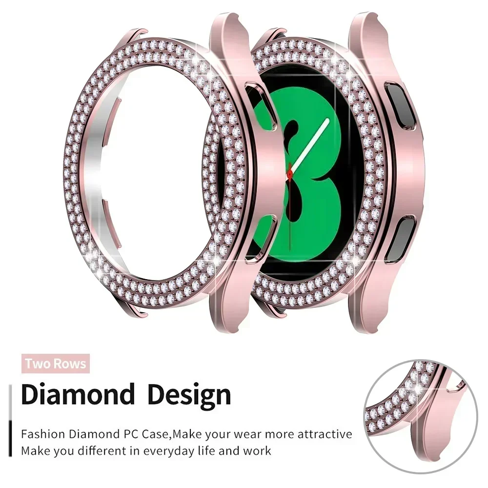 Bling Case for Samsung Galaxy Watch 6 4 Case 40mm 44mm Accessories Fashion Two Rows Diamond bumper Galaxy Watch 5 6 40 mm Cover