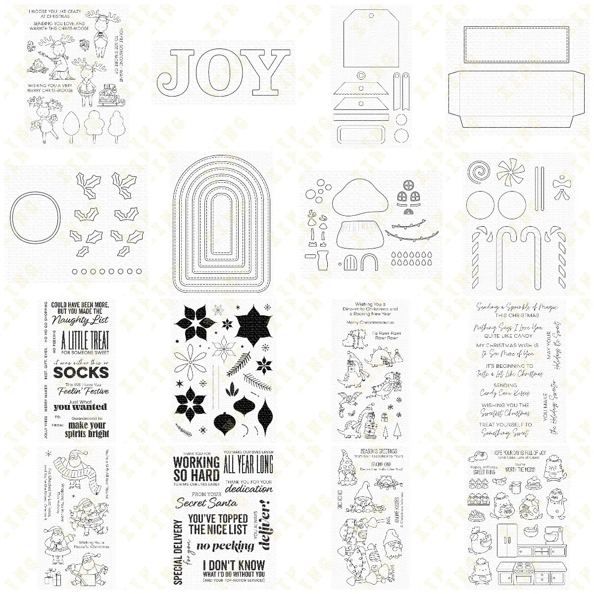 

Christmas Party Dinos Holly Wreath New Metal Cutting Dies Stamps Stencil for 2023 Scrapbook Diary Decoration Embossing Template