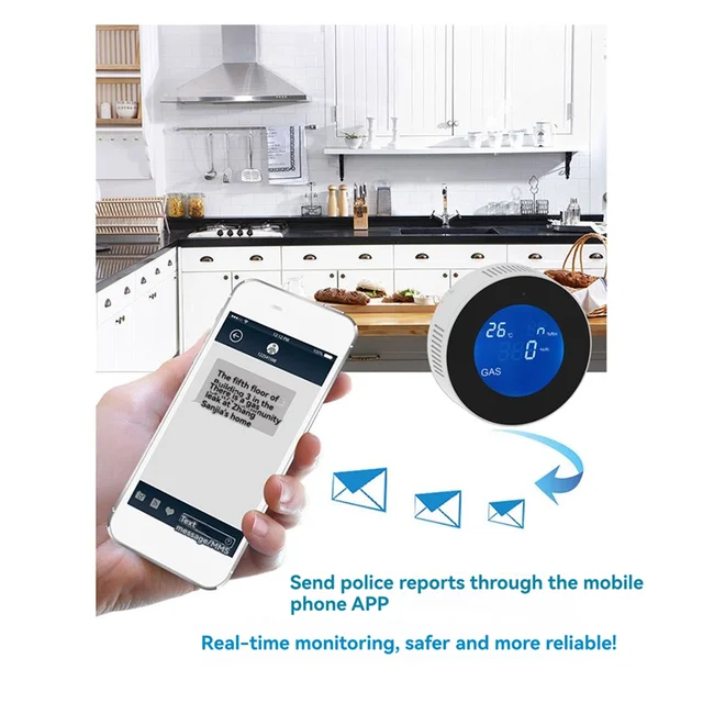 Combustible Gas Detector Combustible Gas Leak Detector With Temperature Function With LCD Display With Tuya App EU Plug-[Y06A] 2