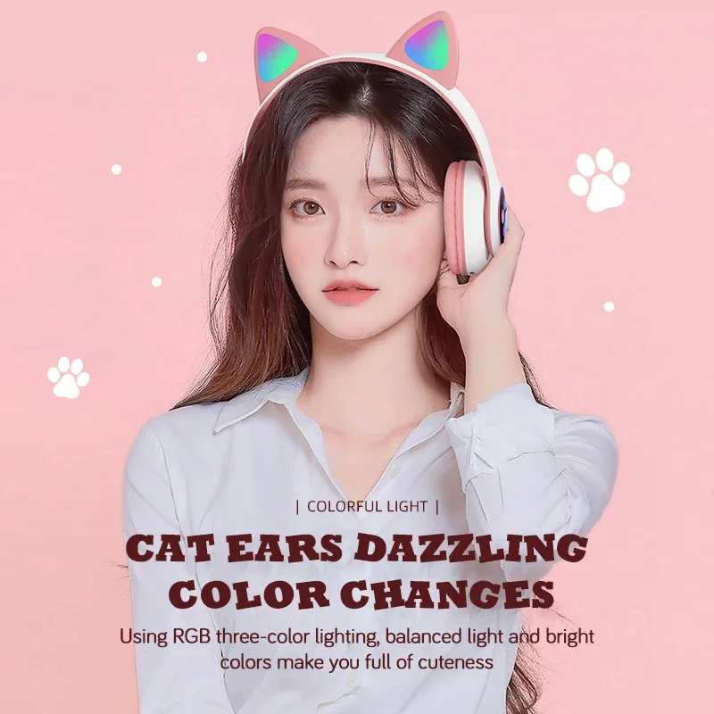 

RGB Cat Ear Wireless Headphones Bass Noise Cancelling Adults Kids Girl Bluetooth Headsets Support TF Card Casco With microphone