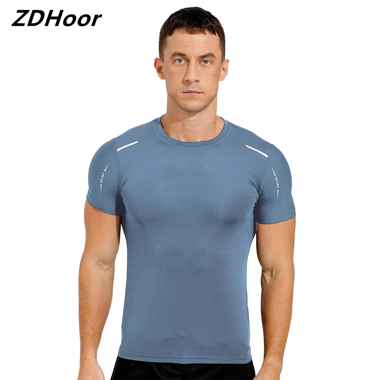 

Men Breathable Sport Top Round Neck Short Sleeve Casual T-shirt Quickly-dry Workout Top for Running Jogging Fitness