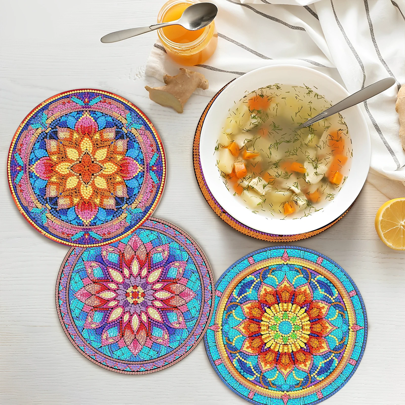 

4 шт., Набор круглых салфеток для рисования с бриллиантами