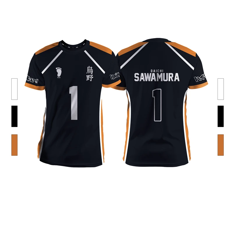 Schwarz Sommer Neue Herren Sport Mode Lässig Bequeme Atmungsaktive Volleyball Anime Unisex Kurzarm Rundhals T-Shirt Tops – Detail 5