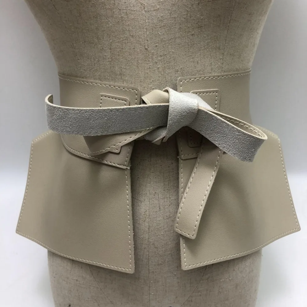 New Pleated Soft Faux Leather Wide Belt Self Tie Wrap Waistband