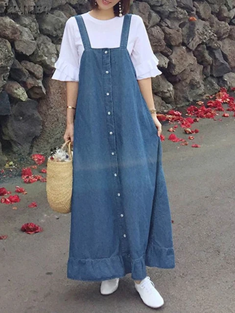 Buy Solid Maxi Denim Dungaree with Patch Pocket