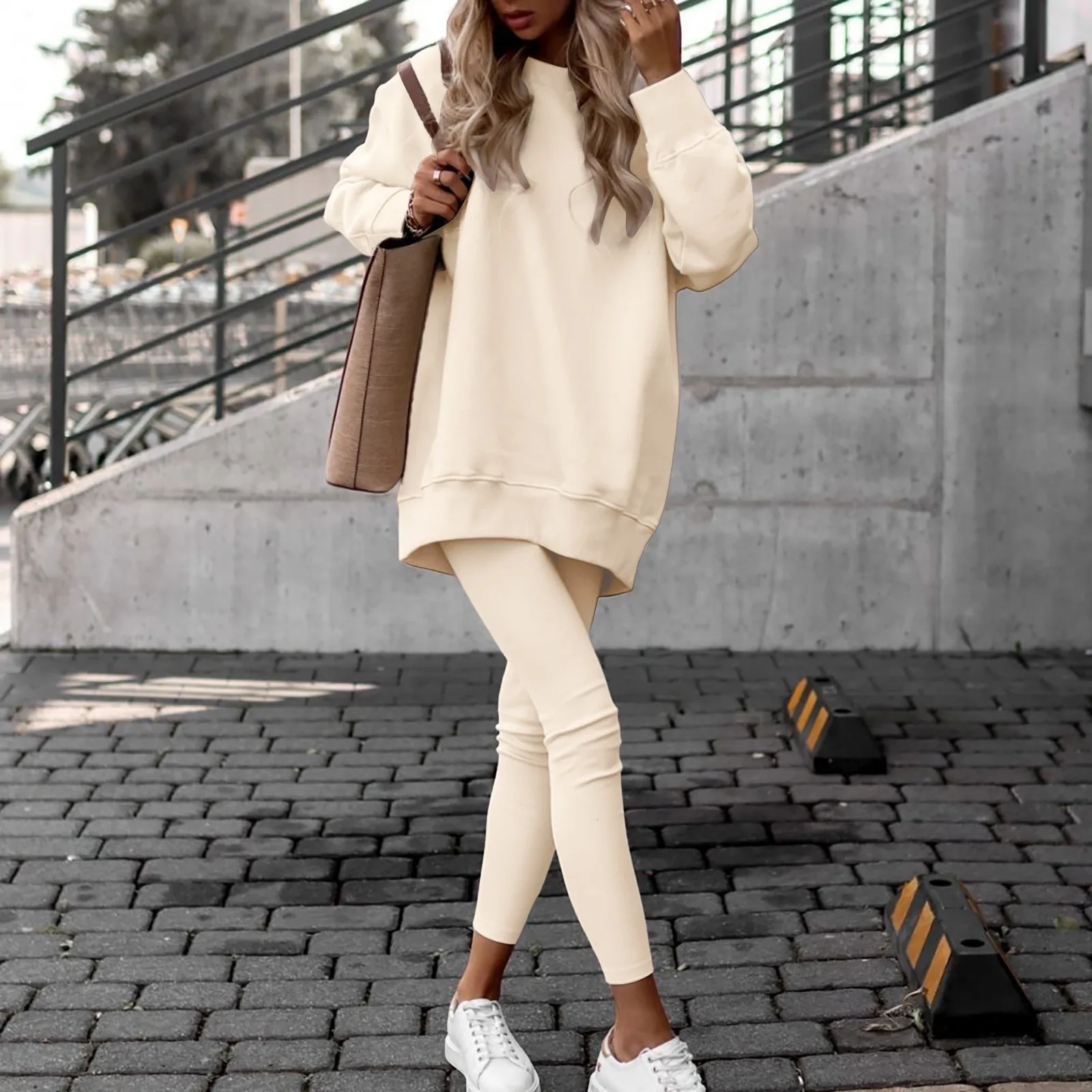 

Autumn Warm Loose Long Sleeve Sweatshirt Two Piece Sets Women Casual Sport Solid Color Sweatshirts Tops And Pants set Outfits