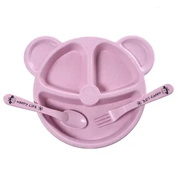 3-Piece Cartoon Bear Children's Dining Set: Bowl, Spoon, and Fork (Pink)
