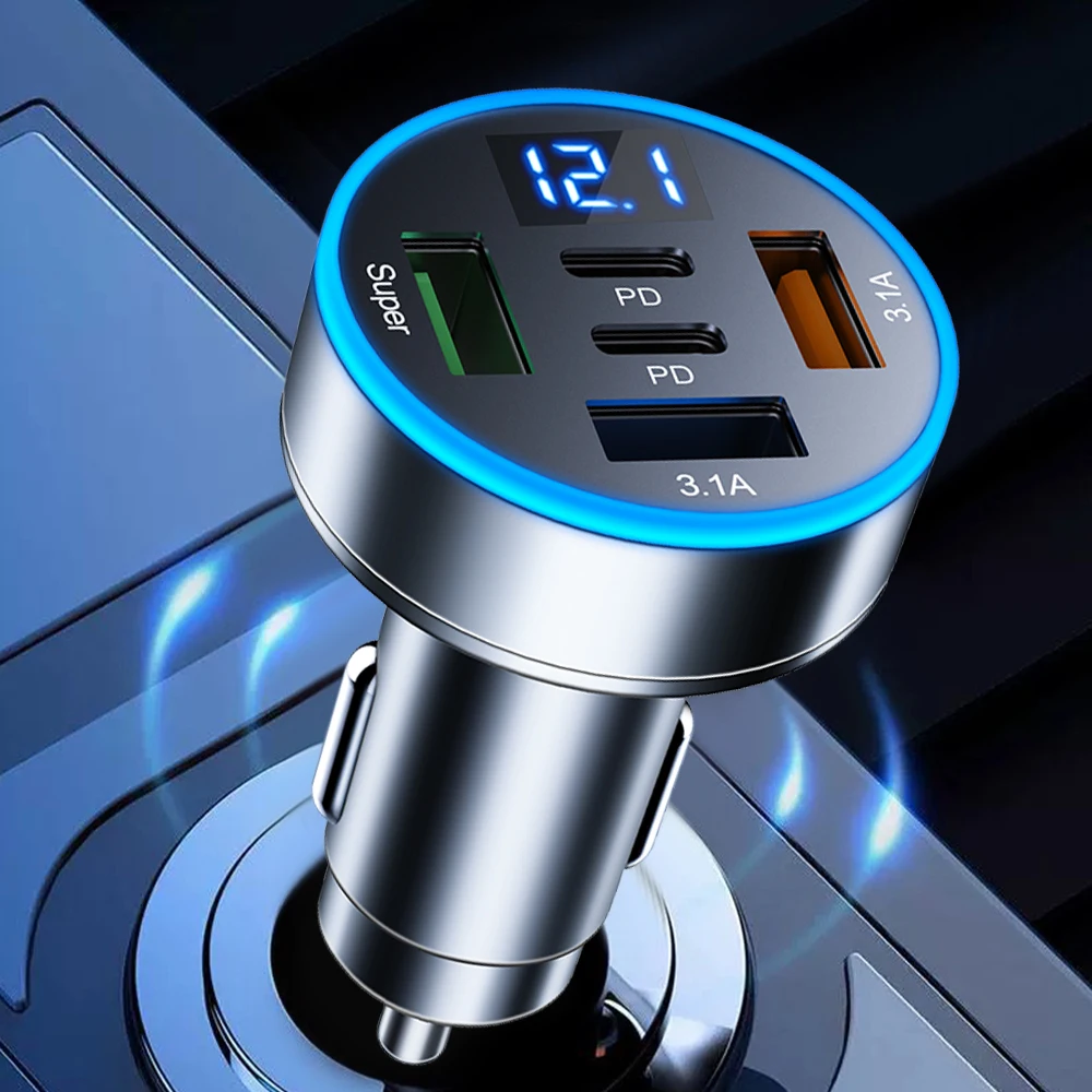 High-Power 5-Port USB Car Charger with Fast Charging Adapter