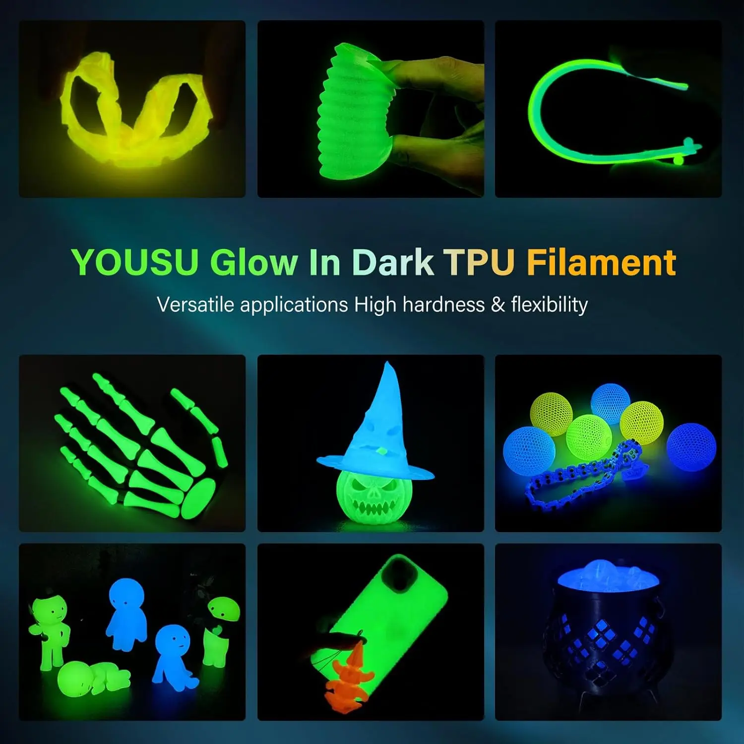 95A TPU 3D 프린팅 필라멘트, 1.75mm, 야광, 부드럽고 유연한 TPU 3D 프린팅 필라멘트, UV 경화에 적합