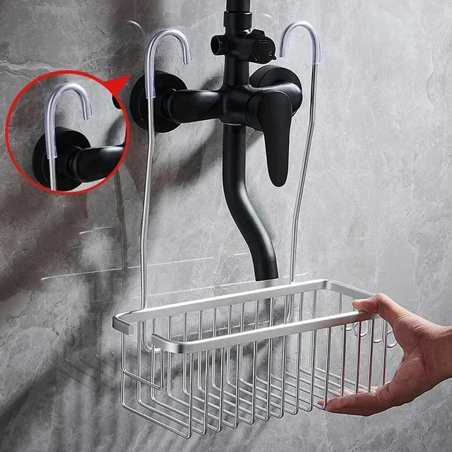 Comodo portaoggetti per WC, senza installazione di foratura, cestino portaoggetti per bagno, per doccia e prodotti da bagno 5