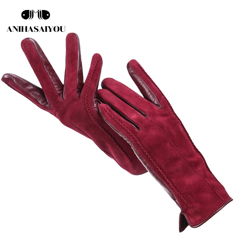 Leather Gloves Women's Leather Gloves Genuine Suede Winter Gloves