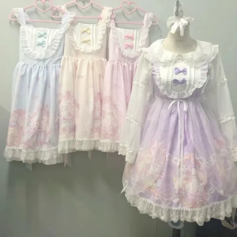 Lolita dress lolita cosplay costumes Sute Cartoon Bunny Lolita Style Dress Women Japanese Fashion Ruffles Sleeveless Cute Bow Lace Dresse Girl Gothic Y2k Party Dress