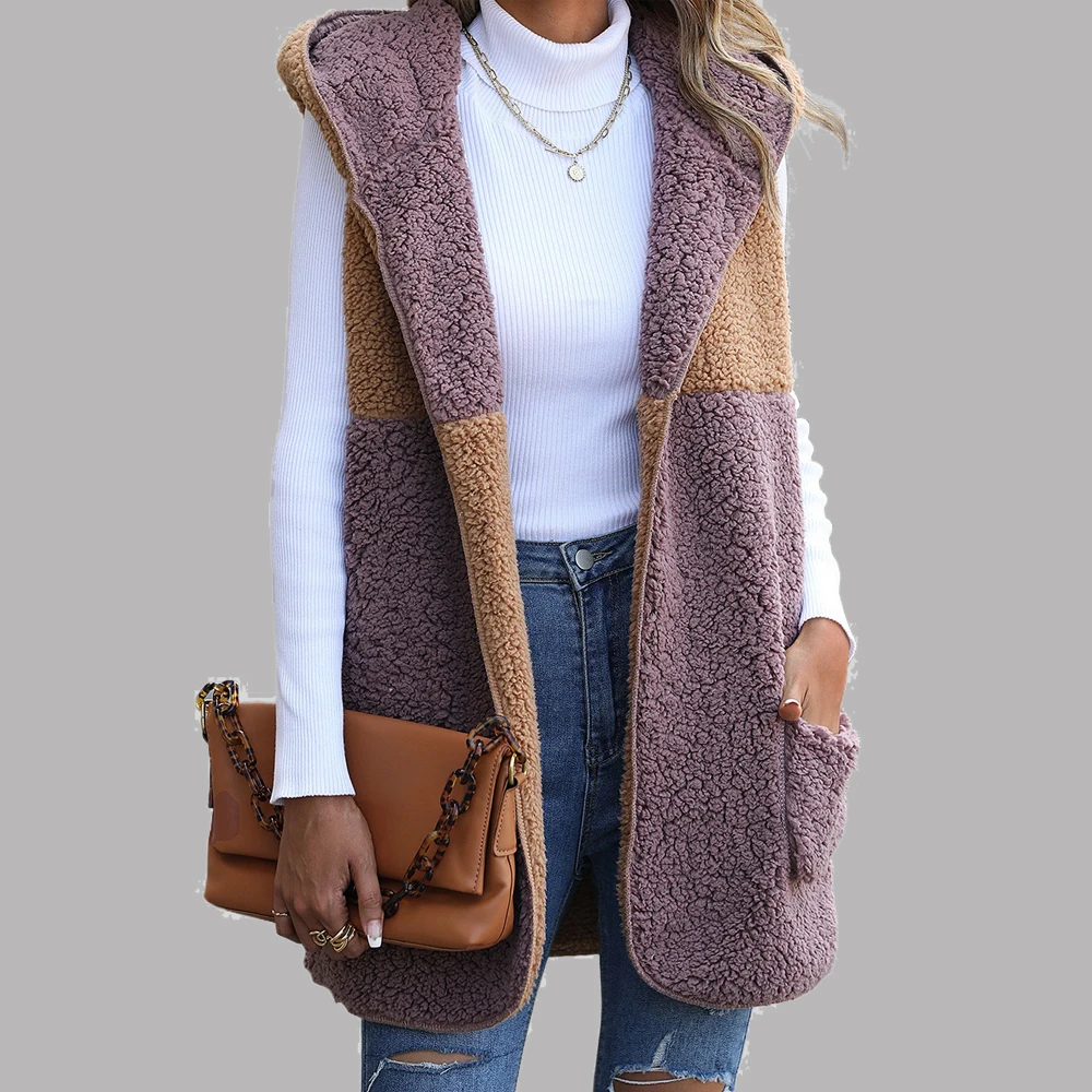 Women's Warm Cardigan Vest Patchwork Hoddies Waistcoat Winter 2023 Fur Loose Korean Version Sleeveless Zipper Casual Vests