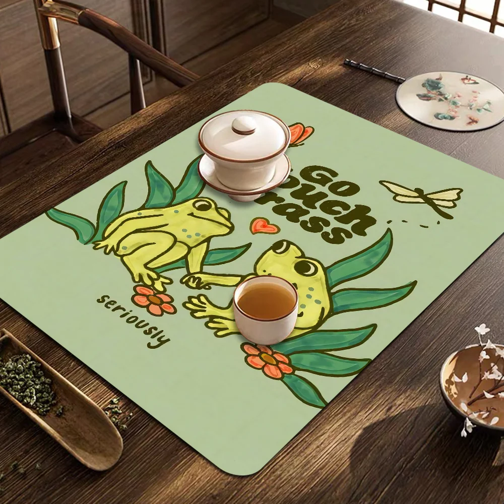 Cartoon Frog Kitchen Dish Mat Absorbent Dining Table Mats Retro Non-slip Placemat Coffee Dish Tableware Mat For Home Decor 3