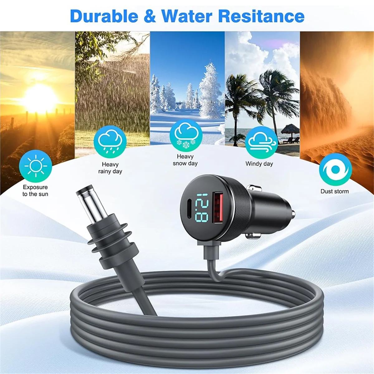 Y02A3-in-1 for Starlink Mini DC Power Cable 65W Fast Charger Type-C USB Socket Cigarette Lighter with LED Voltmeter Display