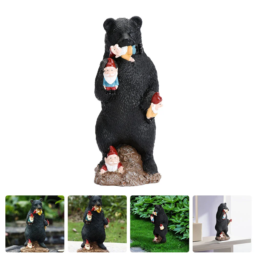 

Black Bear Spirit Ornament Patio Statue Sculpture Elf Gnome Garden Decoration Indoor Decorations