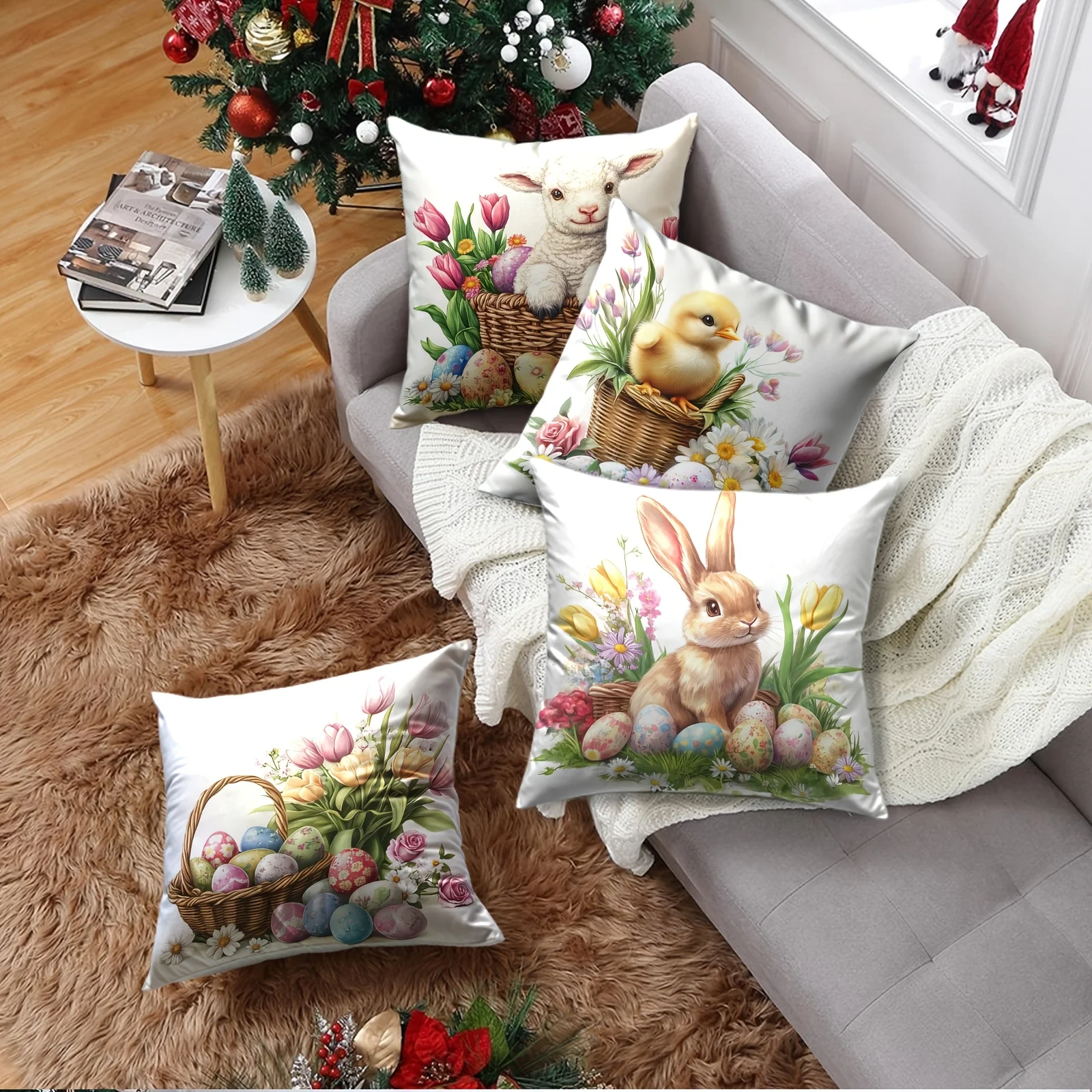 Easter floral pillowcase holiday decoration cushion coversofaroom officelivingroomdecoration no pillow core single side printing 5