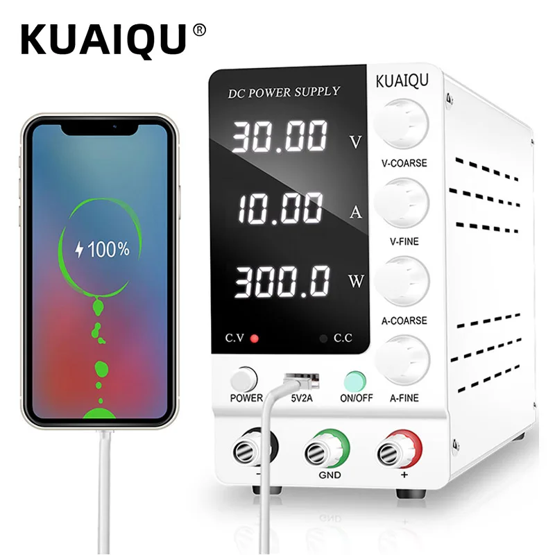 KUAIQU Adjustable DC Lab Power Supply 32V 6A 30V10A Regulated Switching Power Source Repair Phone PCB Electroplating Charging