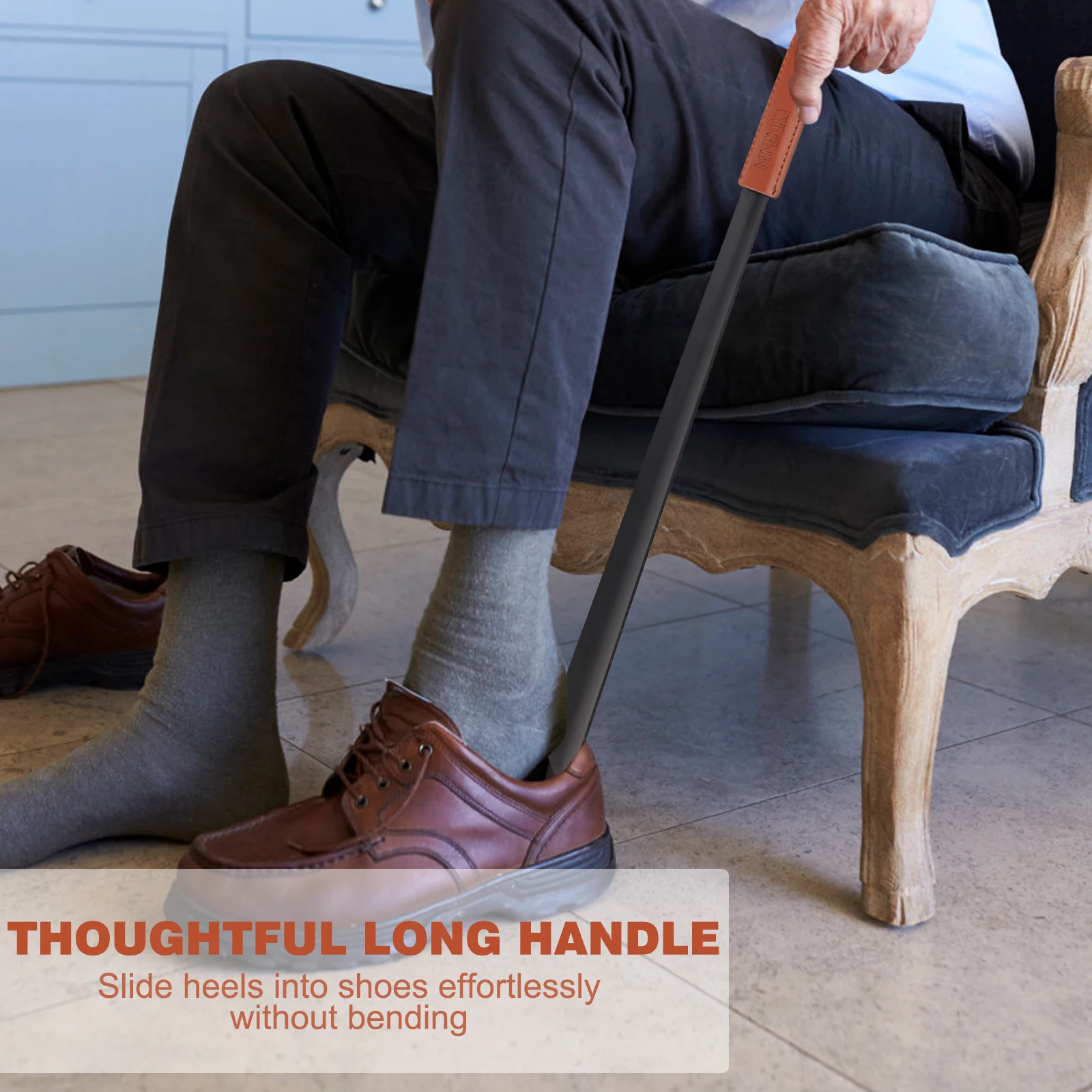 Chausse-Pied Long NINEMAX 42cm - Métal Acier, 2 Pièces, Pour Personnes Âgées Ou Mobilité Réduite