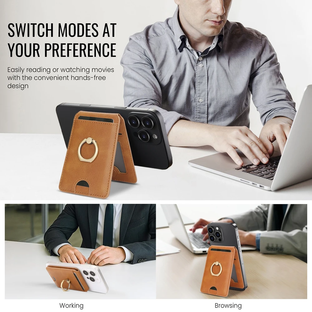 Introducing the Magnetic Leather Card Holder with Kickstand & Slots – a versatile, stylish accessory