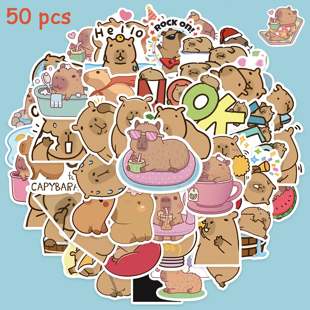 

50pcs Plump Capybara Stickers Cute Cartonn Animals Decals For Kids Laptop Suitcase Skateboard Scrapbook Phone Cars Stickers