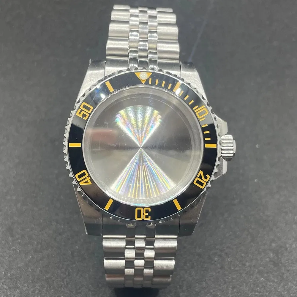Elegant 40MM Stainless Steel Watch Case with Solid Bracelet and Glide Lock Clasp