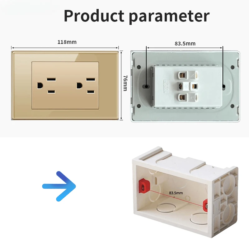 미국 표준 골드 스위치 USB 벽 충전 소켓, 휴대폰 벽 충전 소켓, USB 2.1A 태국 소켓