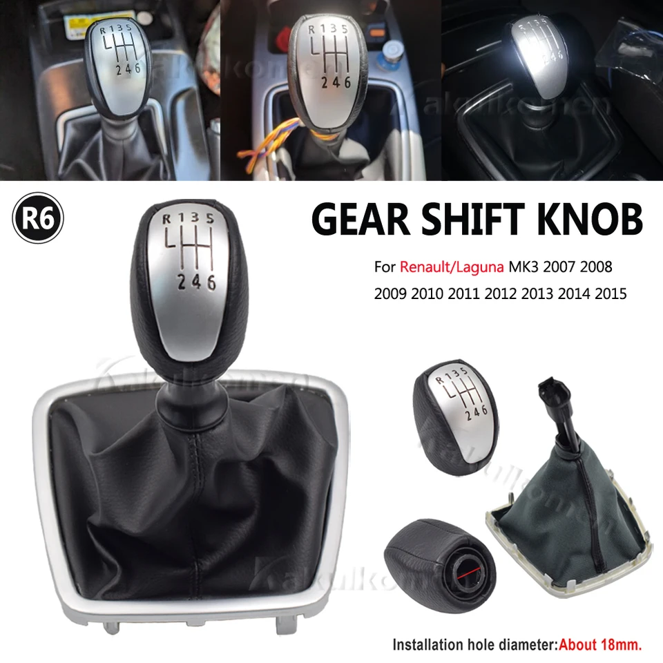 Pomello Del Cambio A 6 Marce In Pelle PU Per Renault Laguna Mk3 2007-2014 - Nero E Argento - 4