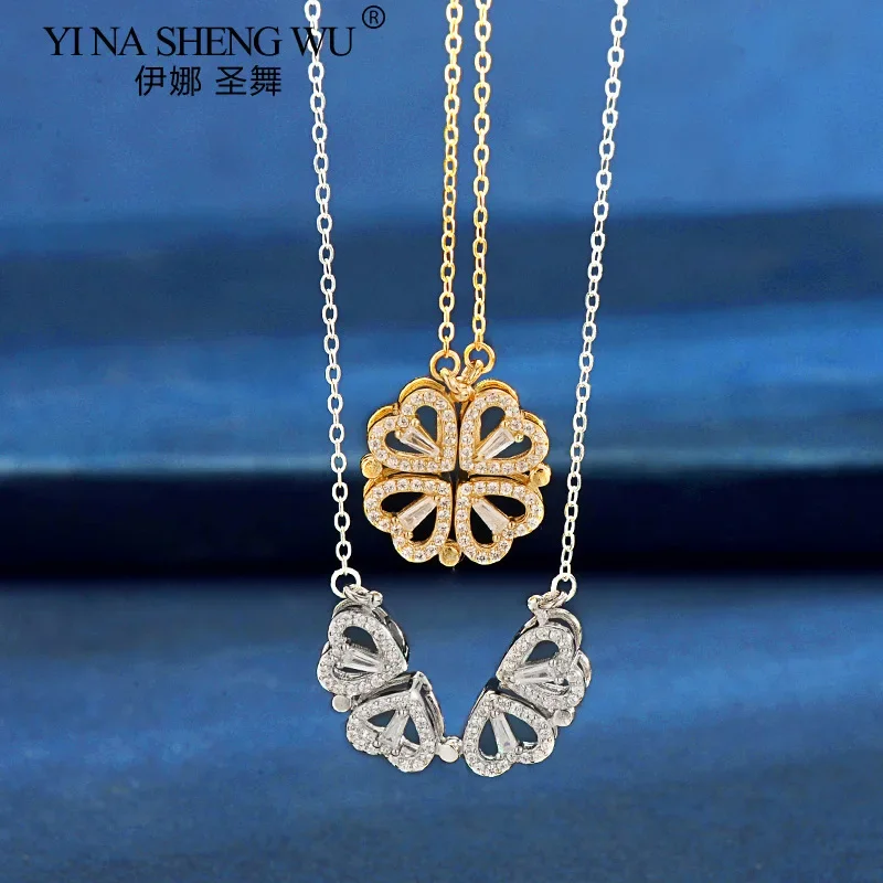 Real S925 Sterling Silver Necklace for Women Love Four-leaf Clover Pendant Fashion Creative Wild Clavicle Chain Two Ways to Wear
