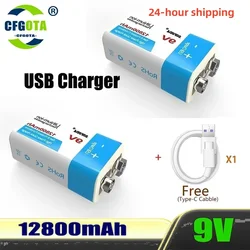 9V Rechargeable Battery 12800mAh 6F22 Micro USB 9v Li-ion Lithium Batteries for Multimeter Microphone Toy Remote Control KTV