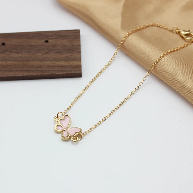 Pink Butterfly Bracelet For Women New Trend Simple Girls Sweet Tiny Charm Minimalism Enamel Pulsera Jewelry Birthday Gift bracelet jewelry