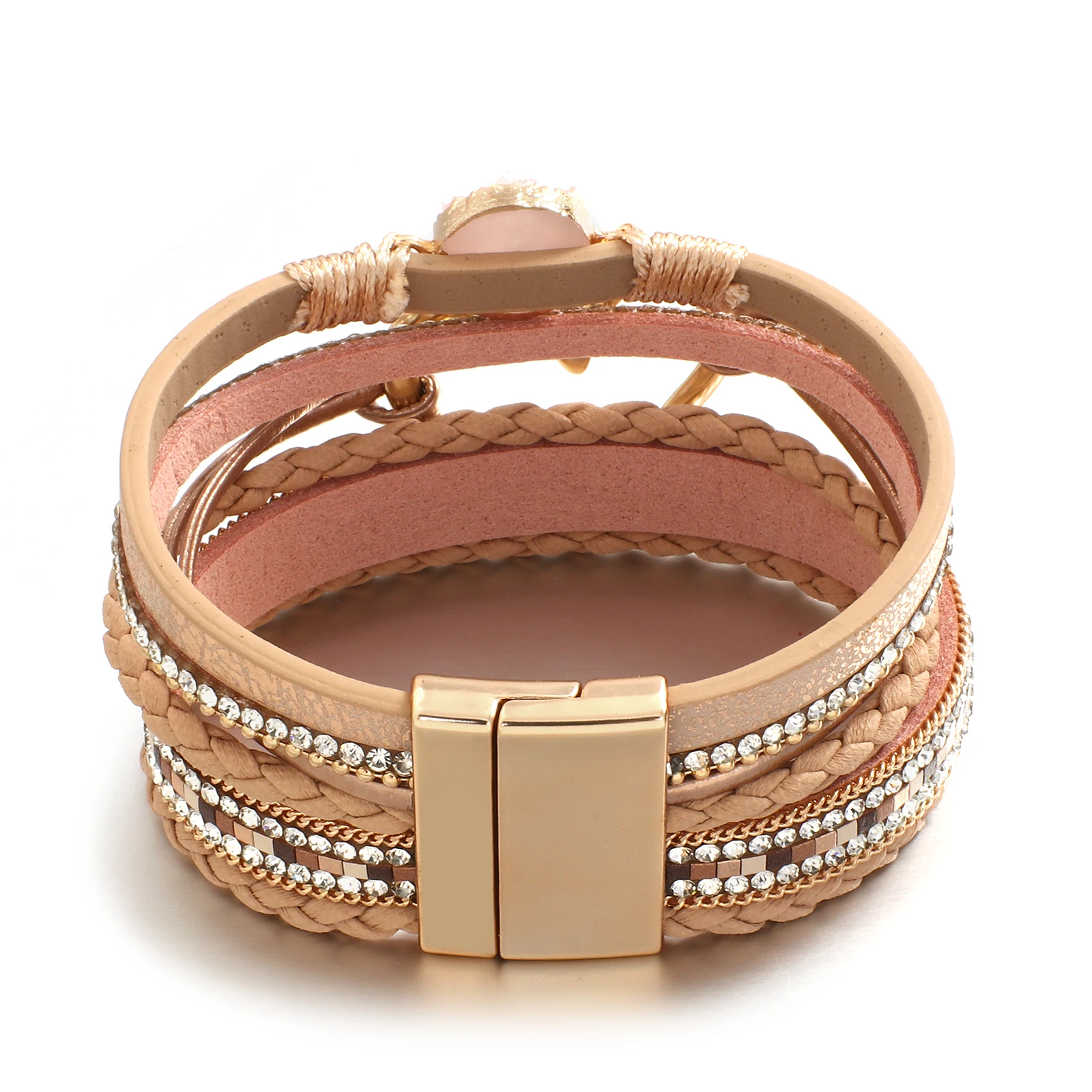 Metal Love Heart Charm Leather Bracelets bangle bracelet,leather bracelets,leather bracelet For Women Fashion Rhinestone Braided Wrap Bangle Female Jewelry