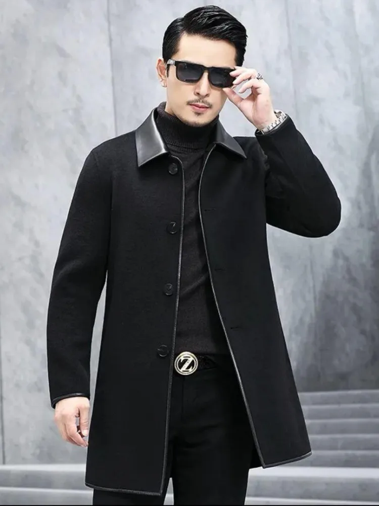 Business Men Autumn Winter Mid Long Double-Sided Woolen Coat