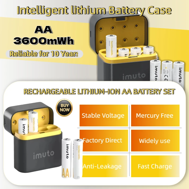 POWJIELI Baterías Recargables De Litio AA De 1.5 V, Batería AA De 2200 Mwh Carga Usb C De Alta Capacidad Carga Rapida De 1 Hora Baterias Dobles
