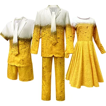 Women Yellow Gradient Beer Dress Men Trouser Suit Oktoberfest Costume 1