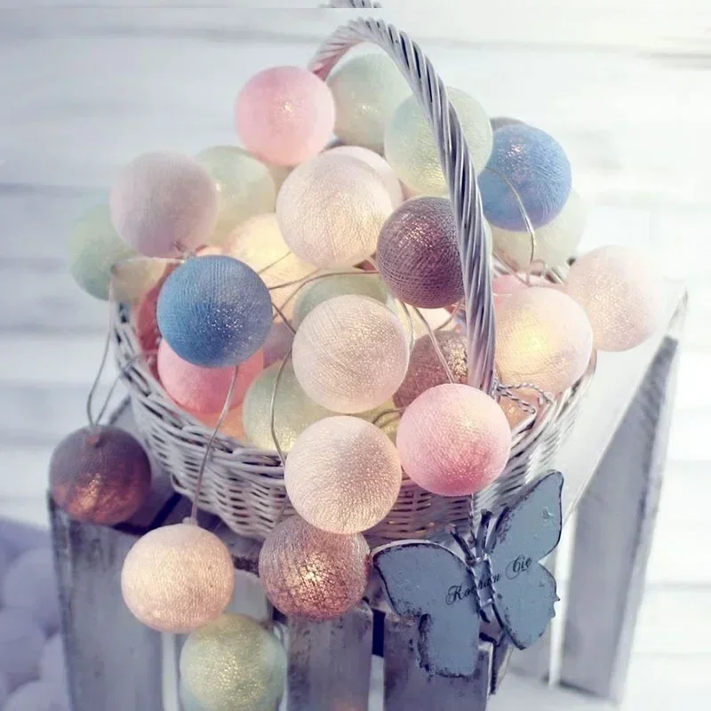 4CM Cotton Ball Light String Garland Fairy Lamp LED Holiday Wedding Party Home Bed Decoration Battery box Valentine's Day