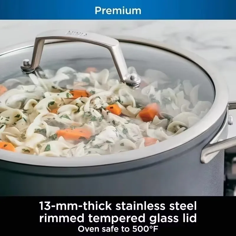 Premium 8-Piece Cookware Set with Glass Lids, Hard-Anodized, Nonstick, Durable & Oven Safe to 500°F, Slate Grey 5