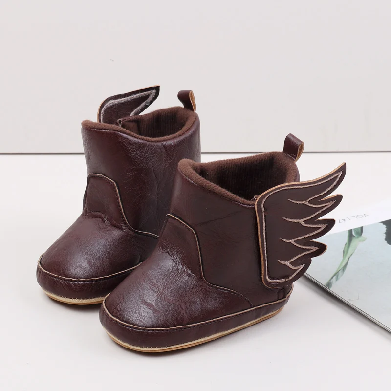 Baby Boy Girl Baby Winter Solid Color Toddler Short Boots Fashion Wings Rubber Soft Sole Fashion Boots