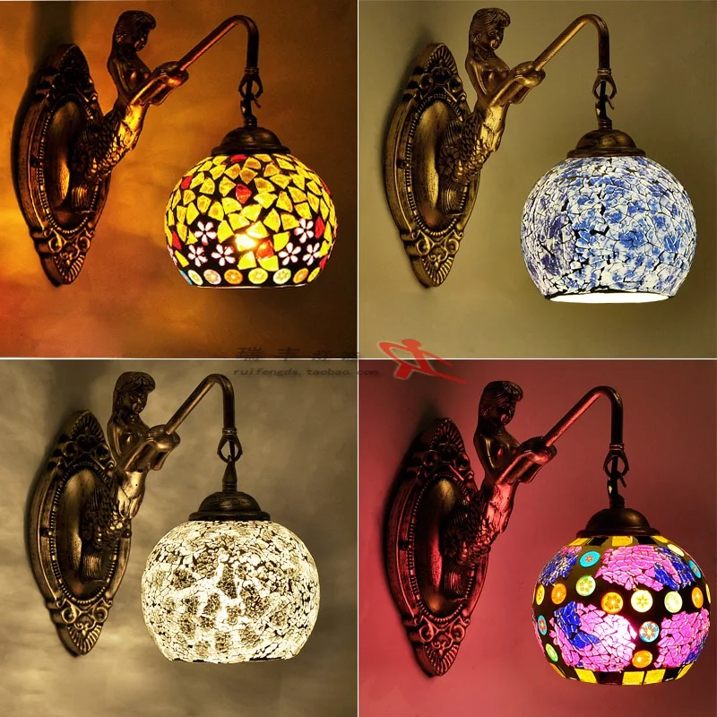 Mediterranean Style Wall Lamps Decorative Lighting Handmade Stained Glass Lamps Antique Wall Lamps Exotic Features Home Lighting