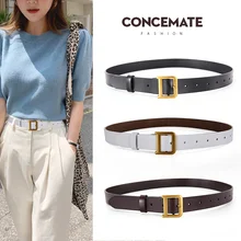

Cowhide Trousers Fashion and Jeans with Elegant Leather Women's Decorative Buckle Belt Casual