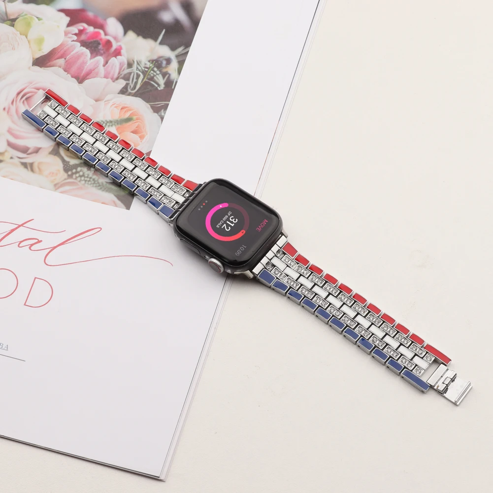 Metal＋Diamond Strap For Apple Watch UItra 49mm 8 7 45mm 41mm Stainless Steel Bracelet Band For iWatch 6 5 4 3 SE 44mm 42mm 40mm