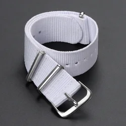 Nylon One - Piece Loop Watch Strap - Soft Canvas Sport Bracelet Replacement - 22mm (White)
