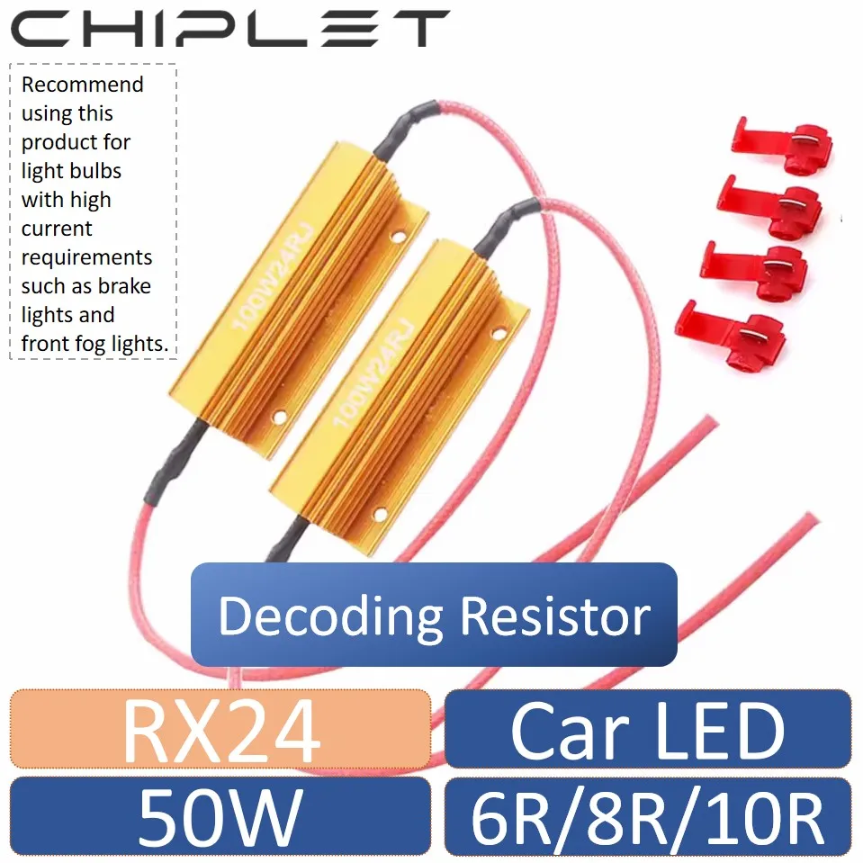 Decoder RX24 Decoding Resistor 50W 6RJ 8RJ 10RJ Car LED Anti-stroboscopic Resistance 6R 8R 10R Comes With Buckle Aluminum 2Pcs