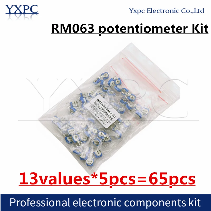 

13values*5pcs=65pcs RM063 potentiometer KIT adjustable resistor Sets 100 ohm -1M ohm 200R 500R 1K 2K 5K 10K 20K 50K 100K 200K